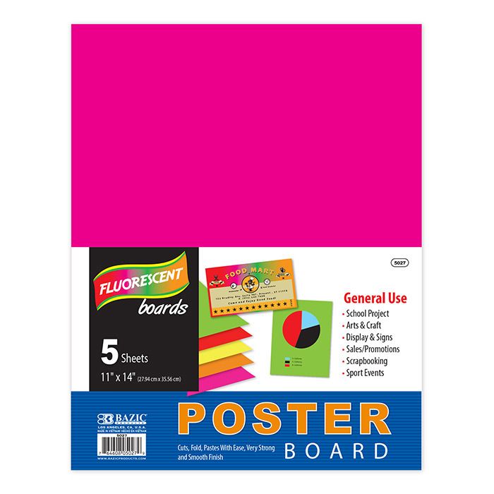 48 pieces of 11" X 14" Multi Color Fluorescent Poster Board (5/pack)