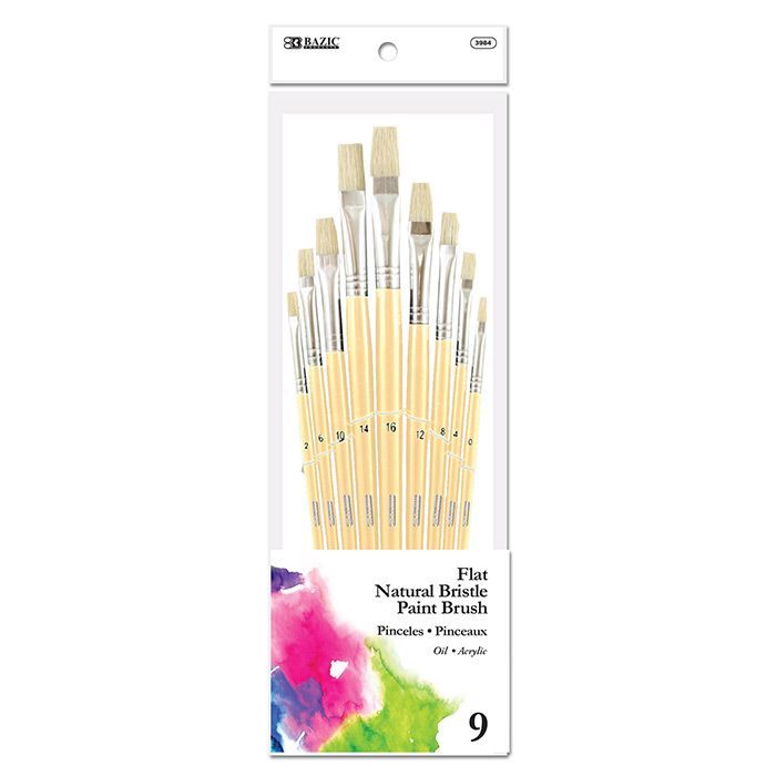 12 pieces of Flat Natural Bristle Paint Brush (9/pack)