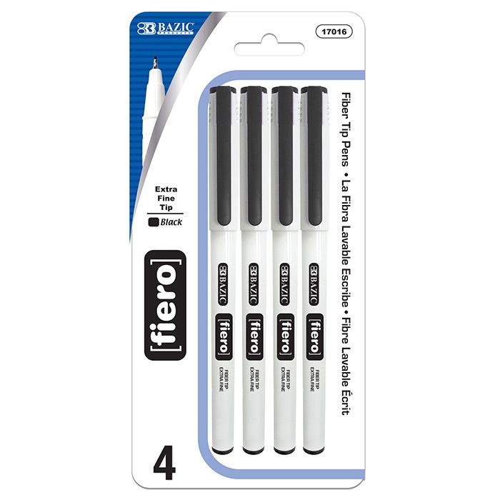 24 Wholesale Fiero Black Fiber Tip Fineliner Pen (4/pack)