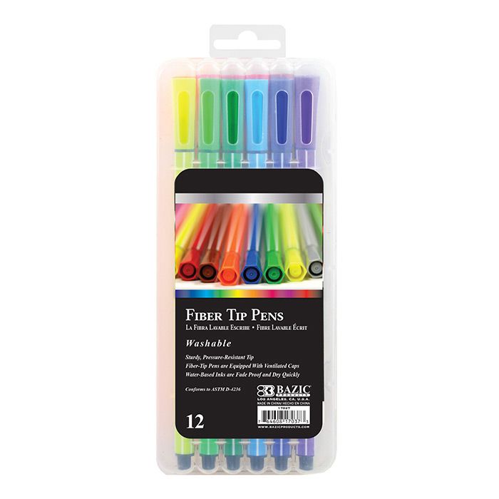 24 Wholesale 12 Color Washable Fiber Tip Pen