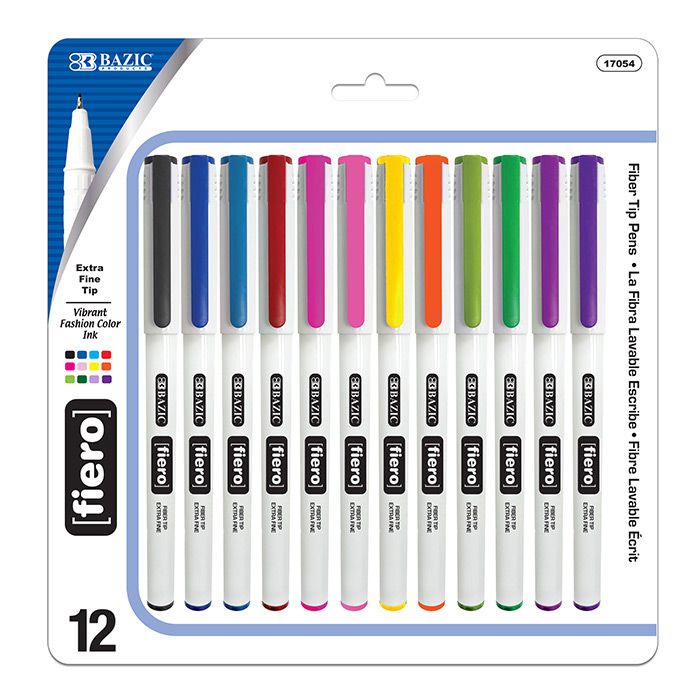 12 Wholesale 12 Color Fiero Fiber Tip Fineliner Pen