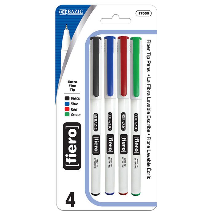 24 Wholesale Fiero Assorted Color Fiber Tip Fineliner Pen (4/pack)