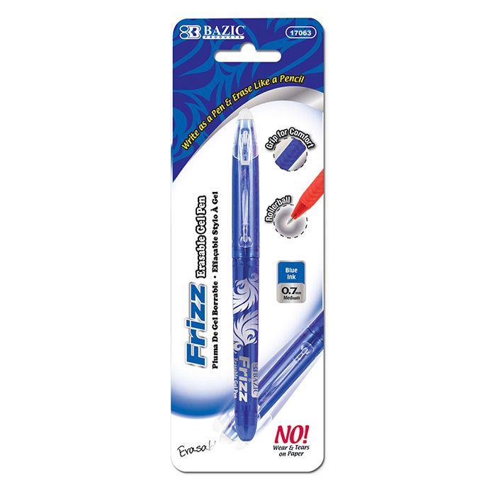 24 Wholesale Frizz Blue Erasable Gel Pen With Grip