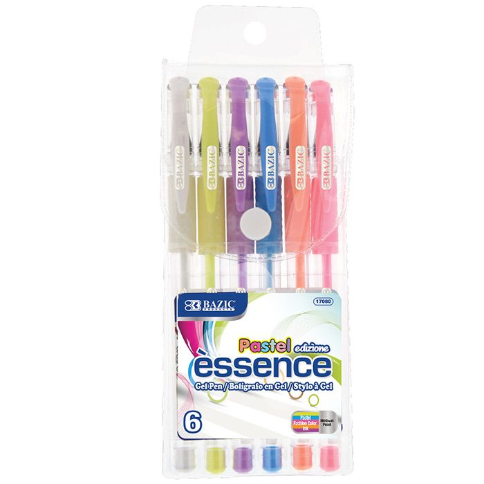 24 Wholesale 6 Pastel Color Essence Gel Pen W/ Cushion Grip