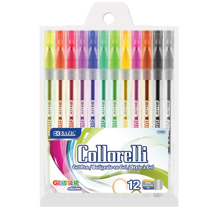 24 Wholesale 12 Glitter Color Collorelli Gel Pen