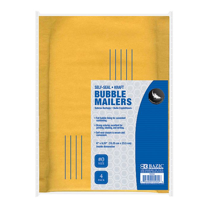 24 pieces of 6" X 9.25" (#0) SelF-Seal Bubble Mailers (4/pack)