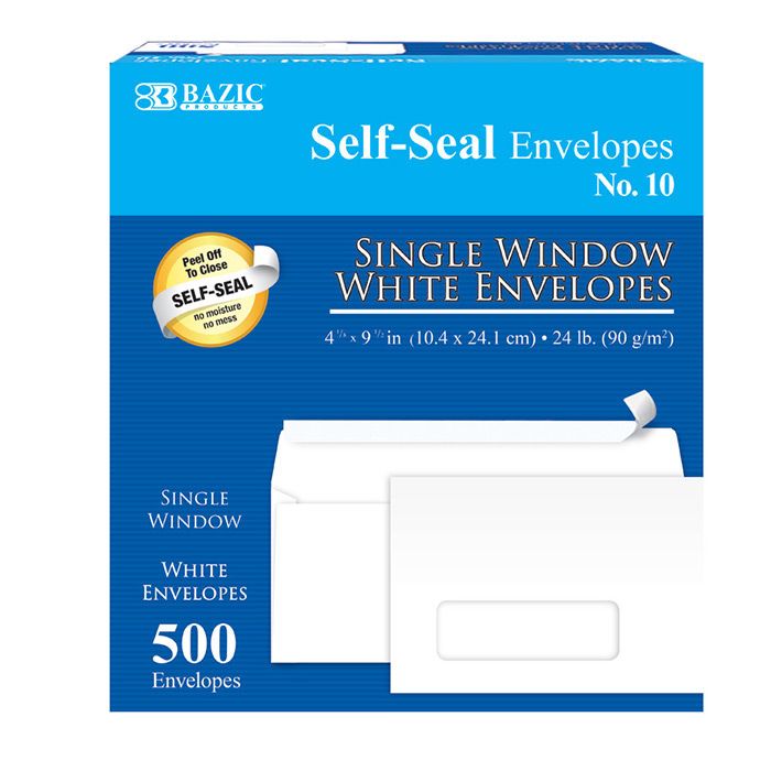 5 pieces of #10 SelF-Seal White Single Window Envelopes (500/box)