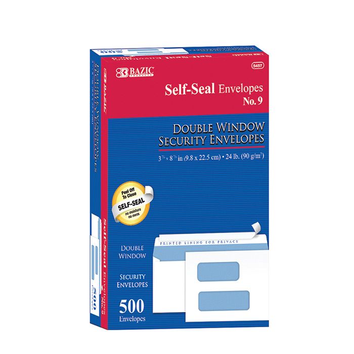 5 pieces of #9 SelF-Seal Security Double Window Envelopes (500/box)