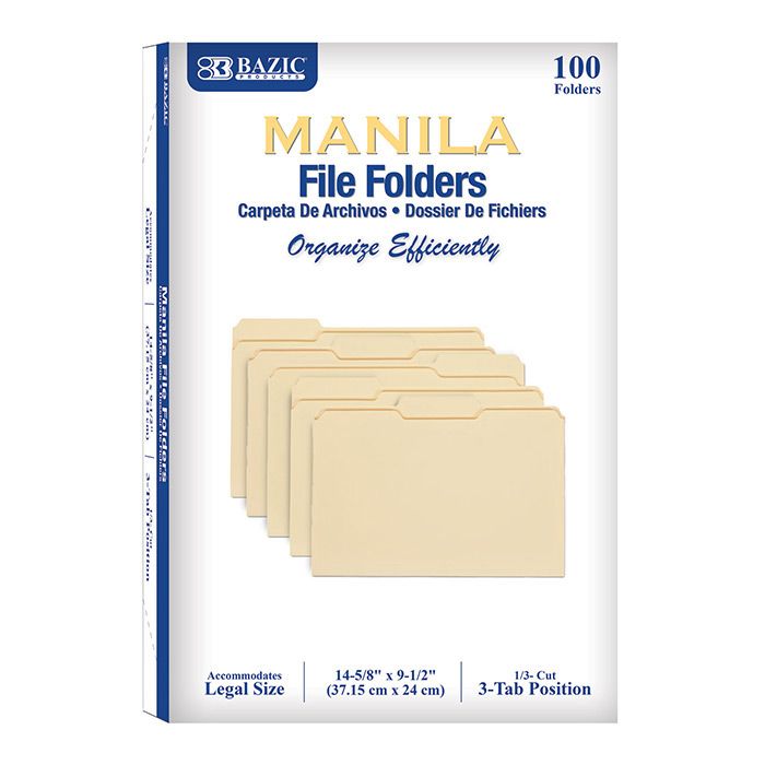 5 pieces of 1/3 Cut Legal Size Manila File Folder (100/box)