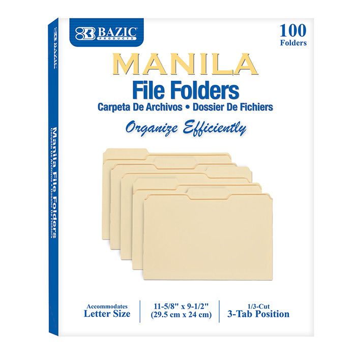 5 pieces of 1/3 Cut Letter Size Manila File Folder (100/box)
