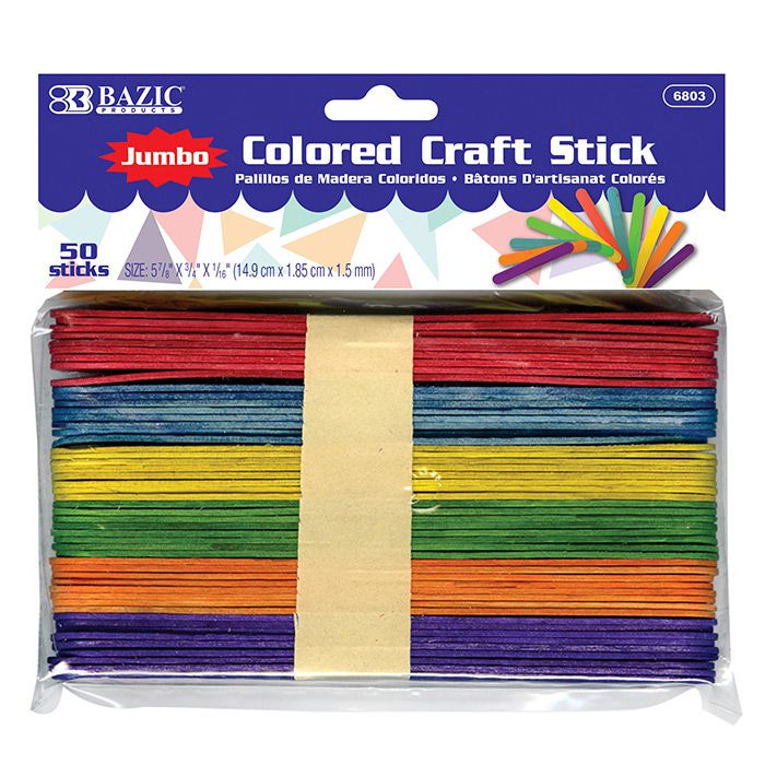 72 Wholesale Jumbo Colored Craft Stick (50/pack) - at 
