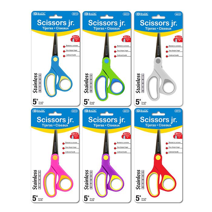 24 Wholesale 5" Soft Grip Pointed Tip Stainless Steel Scissors