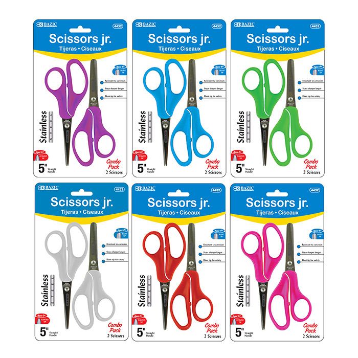 24 Wholesale 5" Blunt & Pointed Tip School Scissors (2/pack)