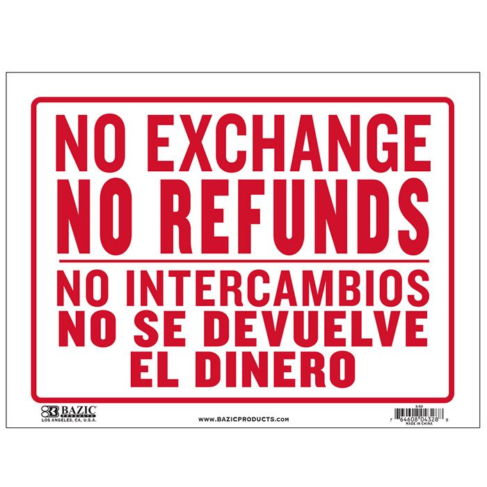 24 pieces of 9" X 12" No Intercambios No Se Devuelve El Dinero Sign