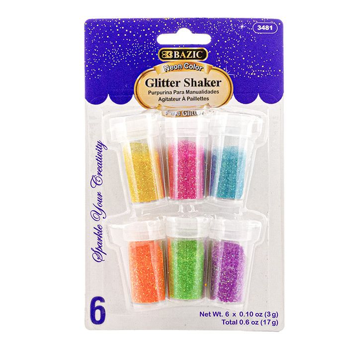 24 pieces of 0.10 Oz (3g) 6 Neon Color Glitter Shaker