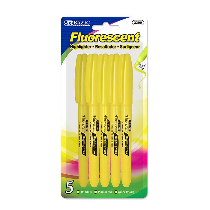 24 pieces of Yellow Pen Style Fluorescent Highlighter W/ Pocket Clip (5/pack)