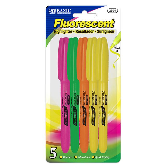 24 pieces of Pen Style Fluorescent Highlighter W/ Pocket Clip (5/pack)