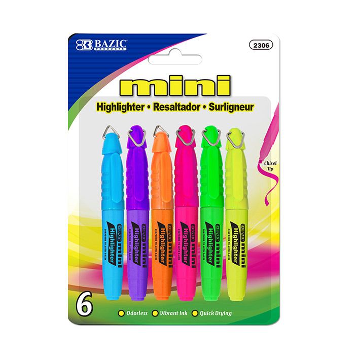 144 Pieces of Mini Fluorescent Highlighters W/ Cap Clip (5/pack)