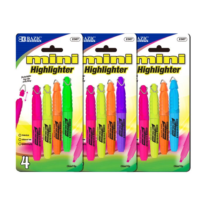 24 pieces of Mini Fluorescent Highlighter W/ Cap Clip (4/pack)