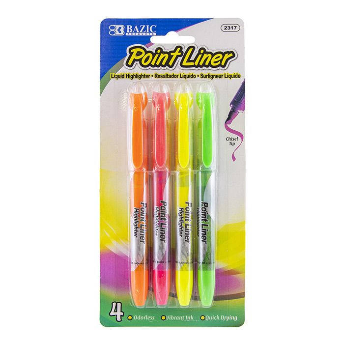 24 pieces of Pen Style Fluorescent Color Liquid Highlighter (4/pack)