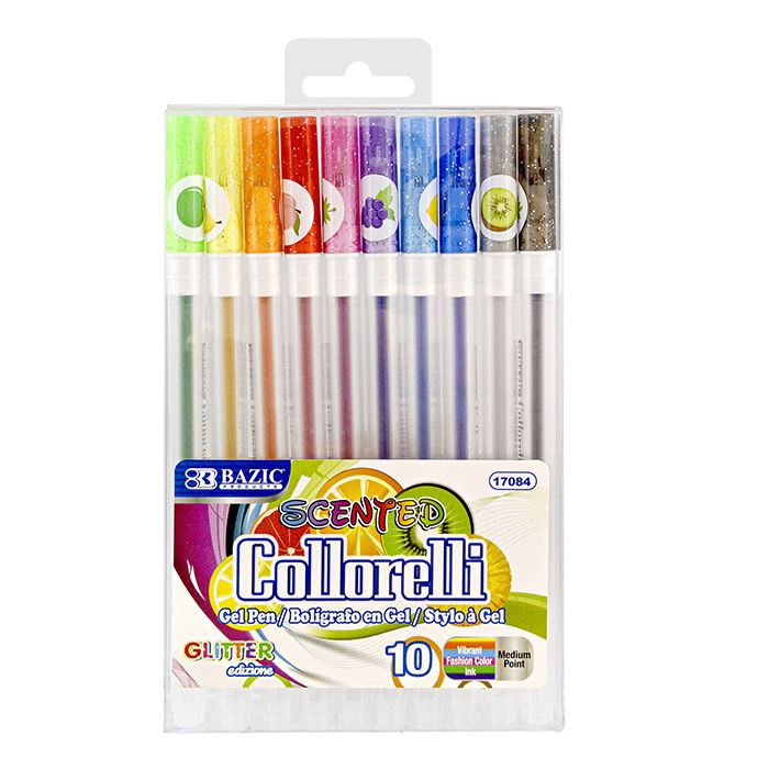 24 Wholesale 10 Scented Glitter Color Collorelli Gel Pen