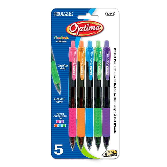 12 Wholesale 5 Color Optima OiL-Gel Ink Retractable Pen