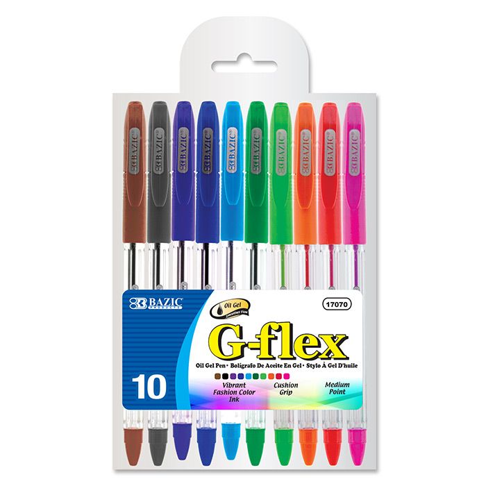 12 Wholesale 10 Color G-Flex OiL-Gel Ink Pen W/ Cushion Grip