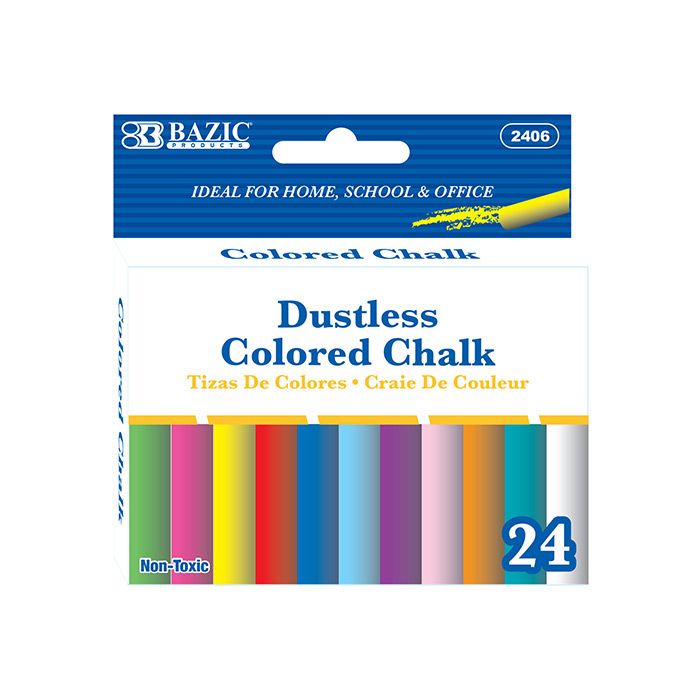 24 Wholesale Dustless Assorted Color Chalk (24/box)