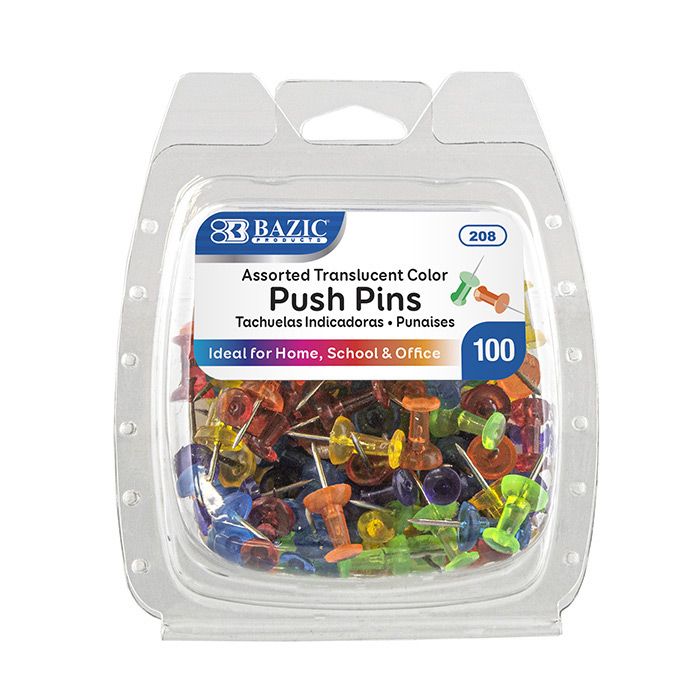 144 pieces of Assorted Translucent Color Push Pins 100pack