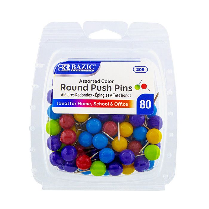 144 pieces of Assorted Color Round Push Pins (80/pack)
