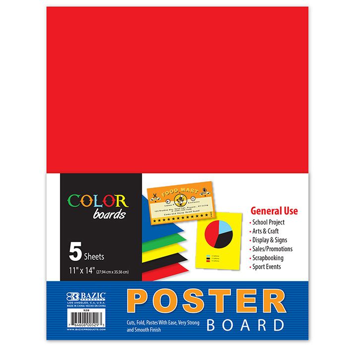 48 pieces of 11" X 14" Multi Color Poster Board (5/pack)