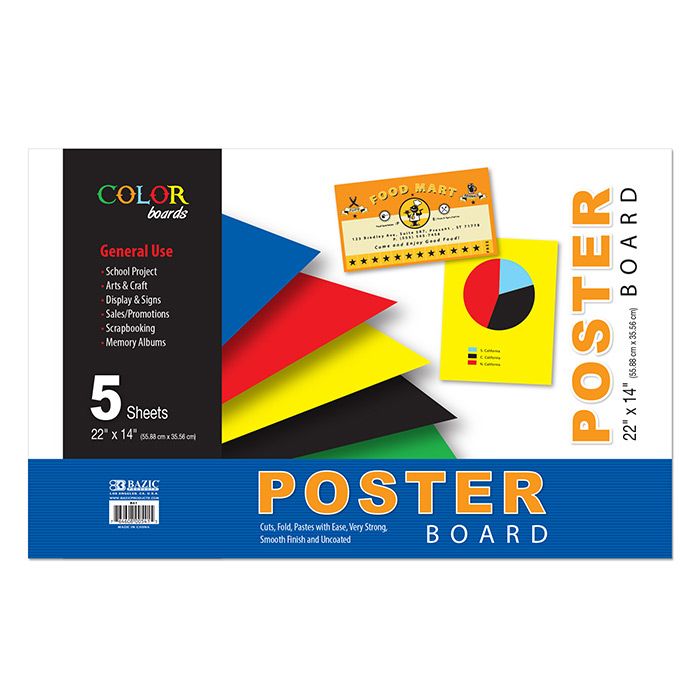 48 pieces of 22" X 14" Asst. Color Poster Board (5/pack)