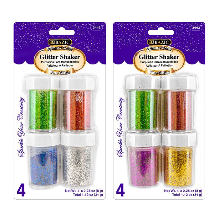 24 pieces of 0.28 Oz (8g) 4 Primary Color Glitter Shaker