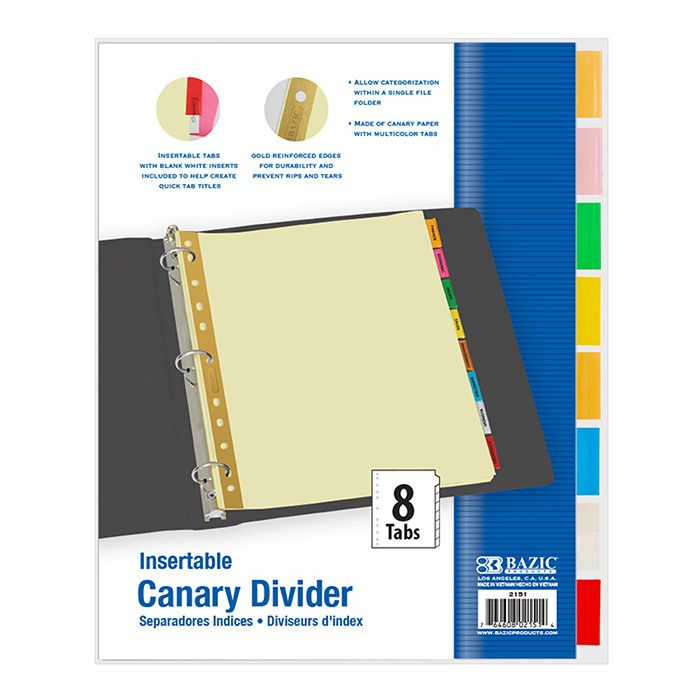 24 Wholesale Canary Paper Dividers W/ 8-Insertable Color Tabs