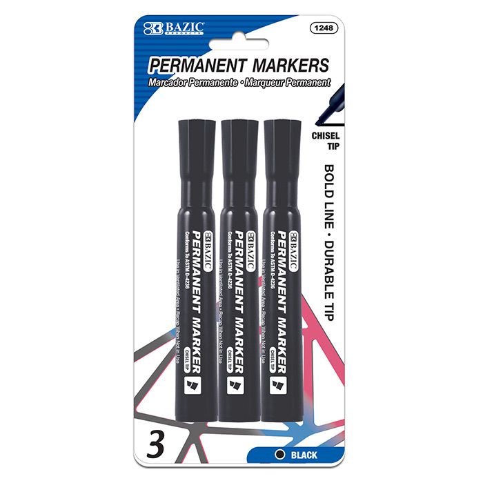 24 pieces of Black Chisel Tip Desk Style Permanent Markers (3/pack)