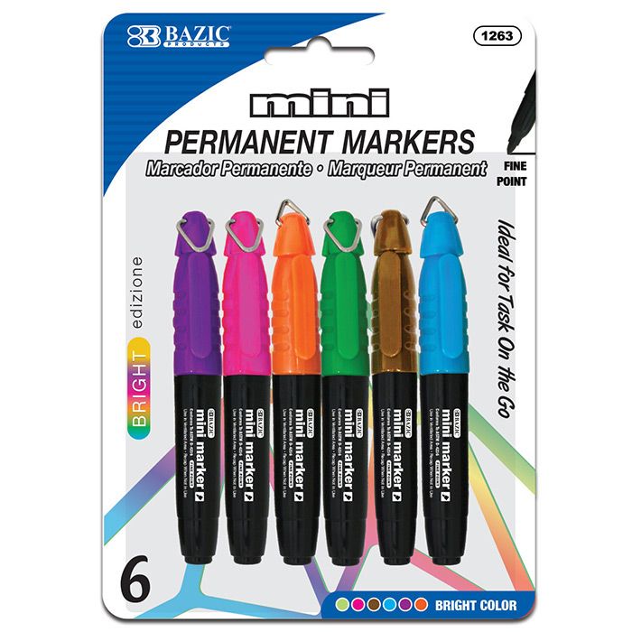 24 pieces of Fancy Colors Mini Fine Point Permanent Markers W/ Cap Clip (6/pack)