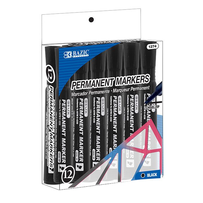 12 Wholesale Black Colors Chisel Tip Desk Style Permanent Markers (12/box)