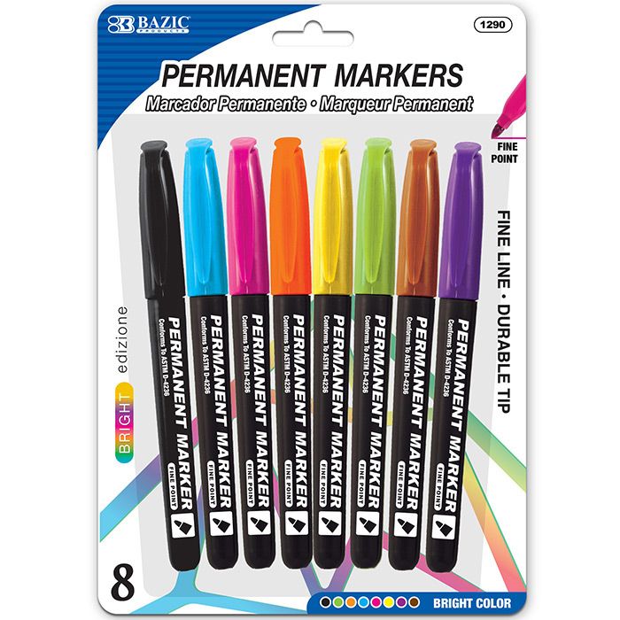 24 pieces of Bright Colors Fine Tip Permanent Markers W/ Pocket Clip (8/pack)