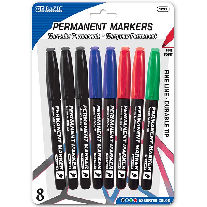 24 Wholesale Assorted Colors Fine Tip Permanent Markers 8 Pack