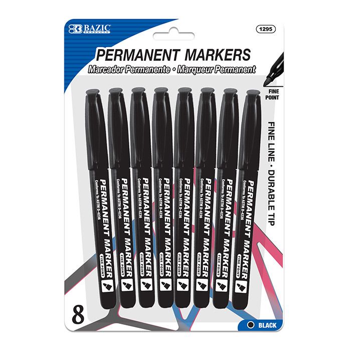 24 pieces of Black Fine Tip Permanent Markers W/ Pocket Clip (8/pack)