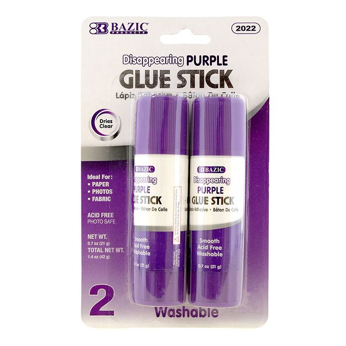 24 Wholesale 0.7 Oz (21g) Washable Disappearing Purple Glue Stick (2/pack)