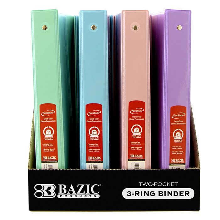 24 Pieces of 1" Asst. Pastel Color 3-Ring View Binder W/ 2-Pockets