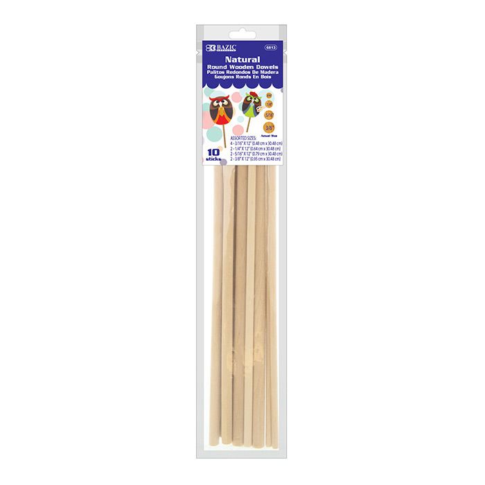 24 pieces of Assorted Round Natural Wooden Dowel (10/bag)