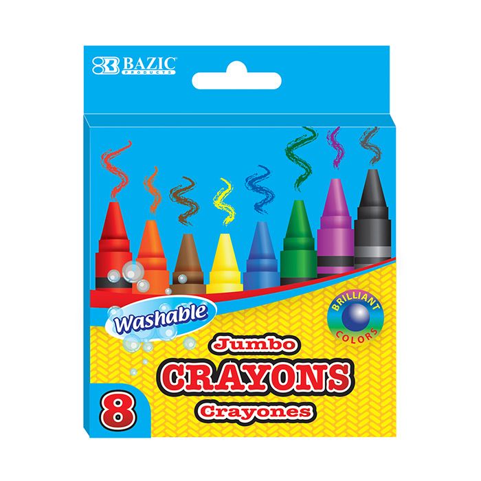 24 Wholesale 8 Color Washable Premium Jumbo Crayons