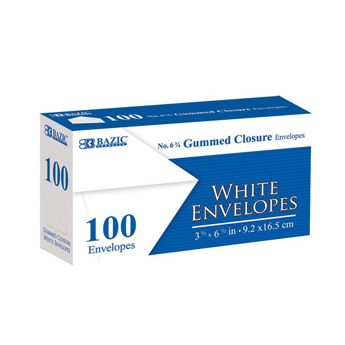 24 pieces of #6 3/4 White Envelopes W/ Gummed Closure (100/pack)