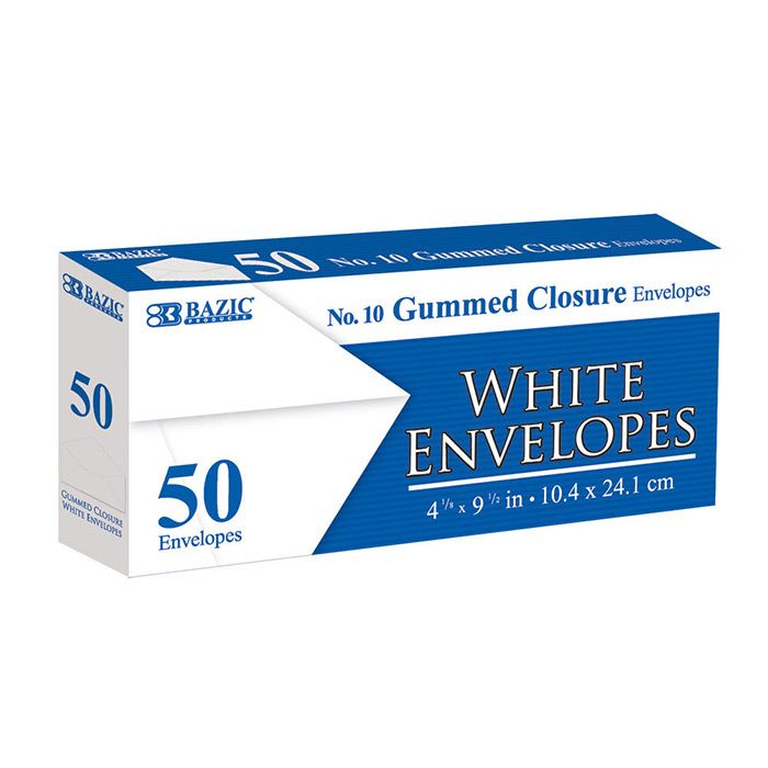 24 pieces of #10 White Envelopes W/ Gummed Closure (50/pack)
