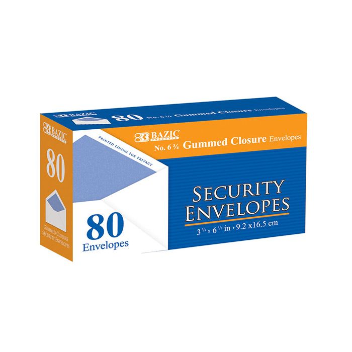 24 pieces of #6 3/4 Security Envelopes W/ Gummed Closure (80/pack)