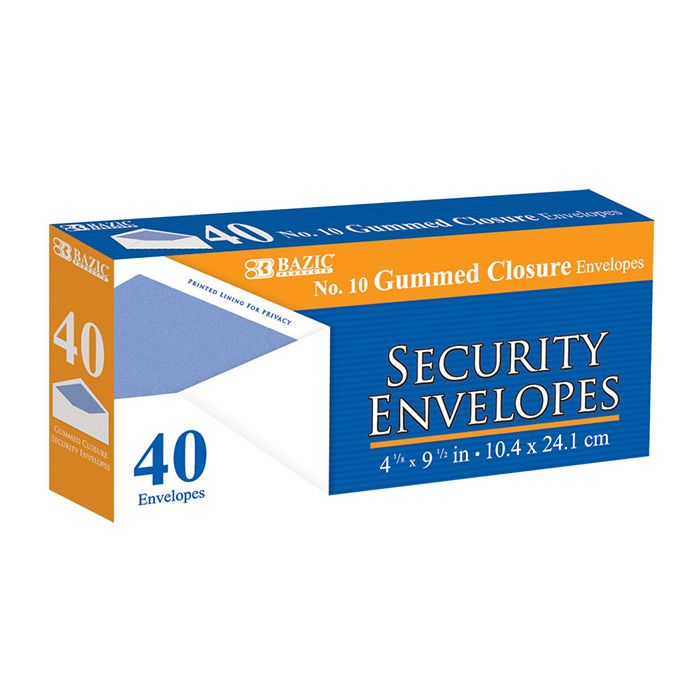 24 pieces of #10 Security Envelopes W/ Gummed Closure (40/pack)