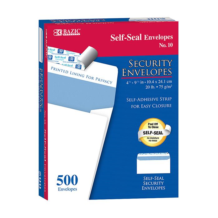 5 pieces of #10 SelF-Seal Security Envelopes (500/box)
