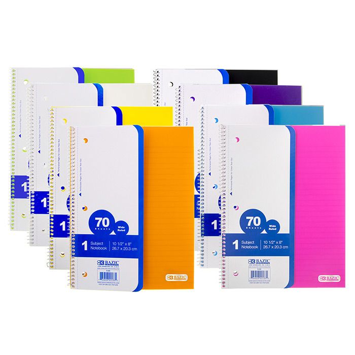 24 Wholesale W/r 70 Ct. 1-Subject Poly Cover Spiral Notebook